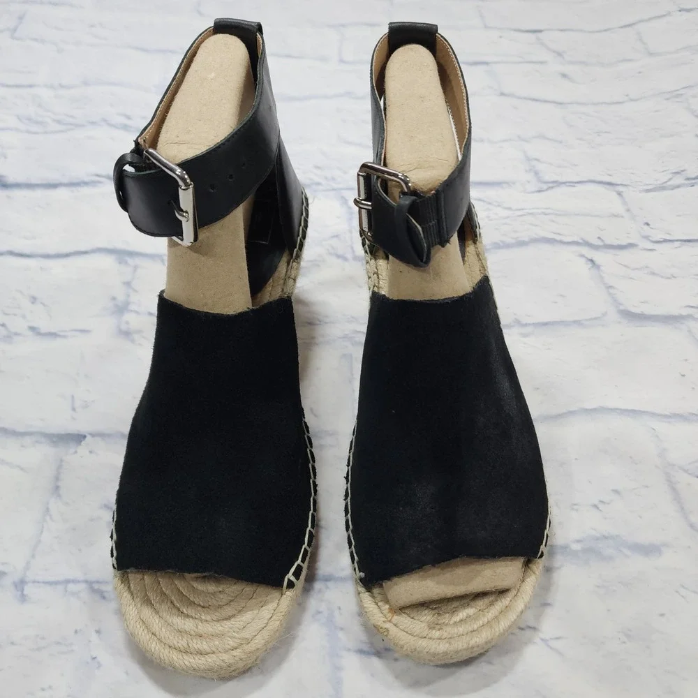GAP WOMENS SIZE 8.5 Black Suede Espadrille Wedges Shoes Open Toe